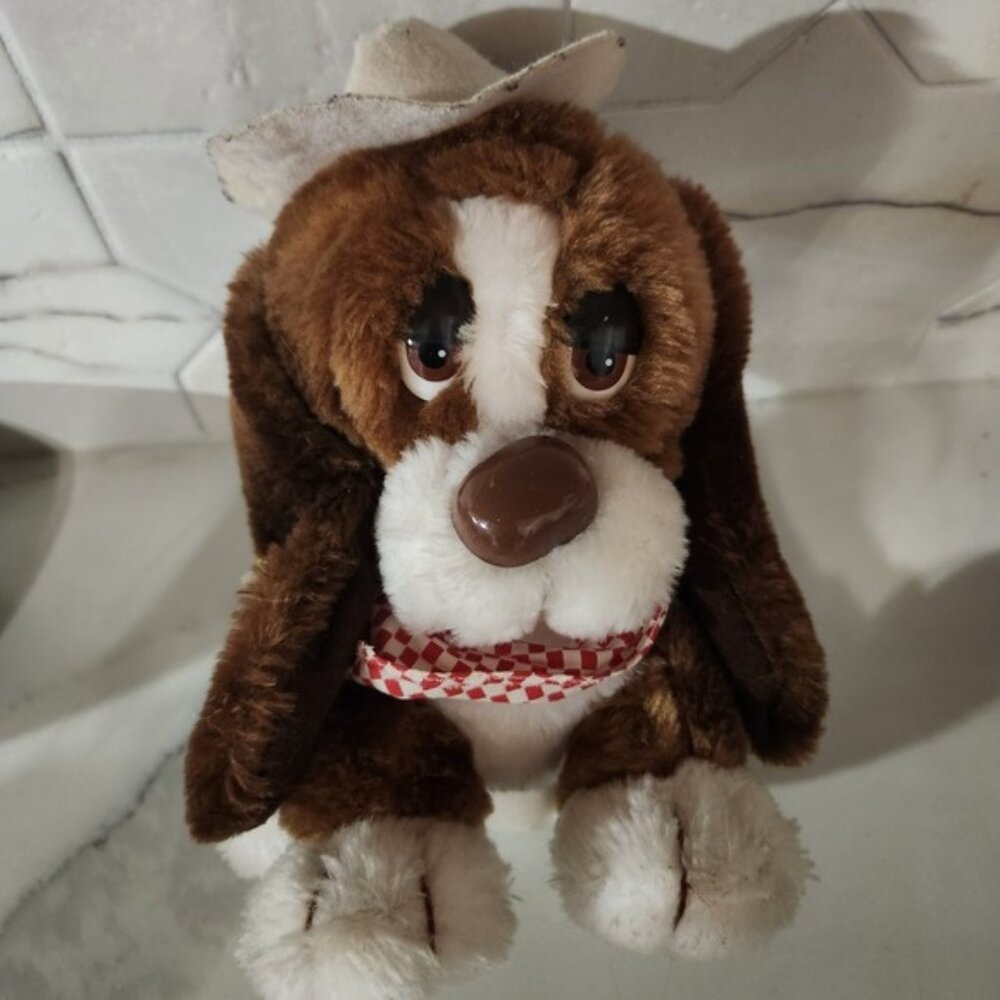 Russ Plush Dog Cowboy Hat Bandana Stuffed Animal Toy Brown White
